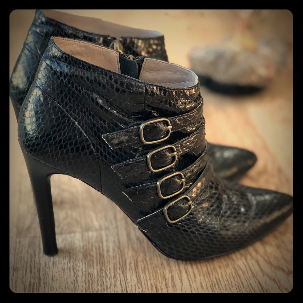 Snakeskin booties